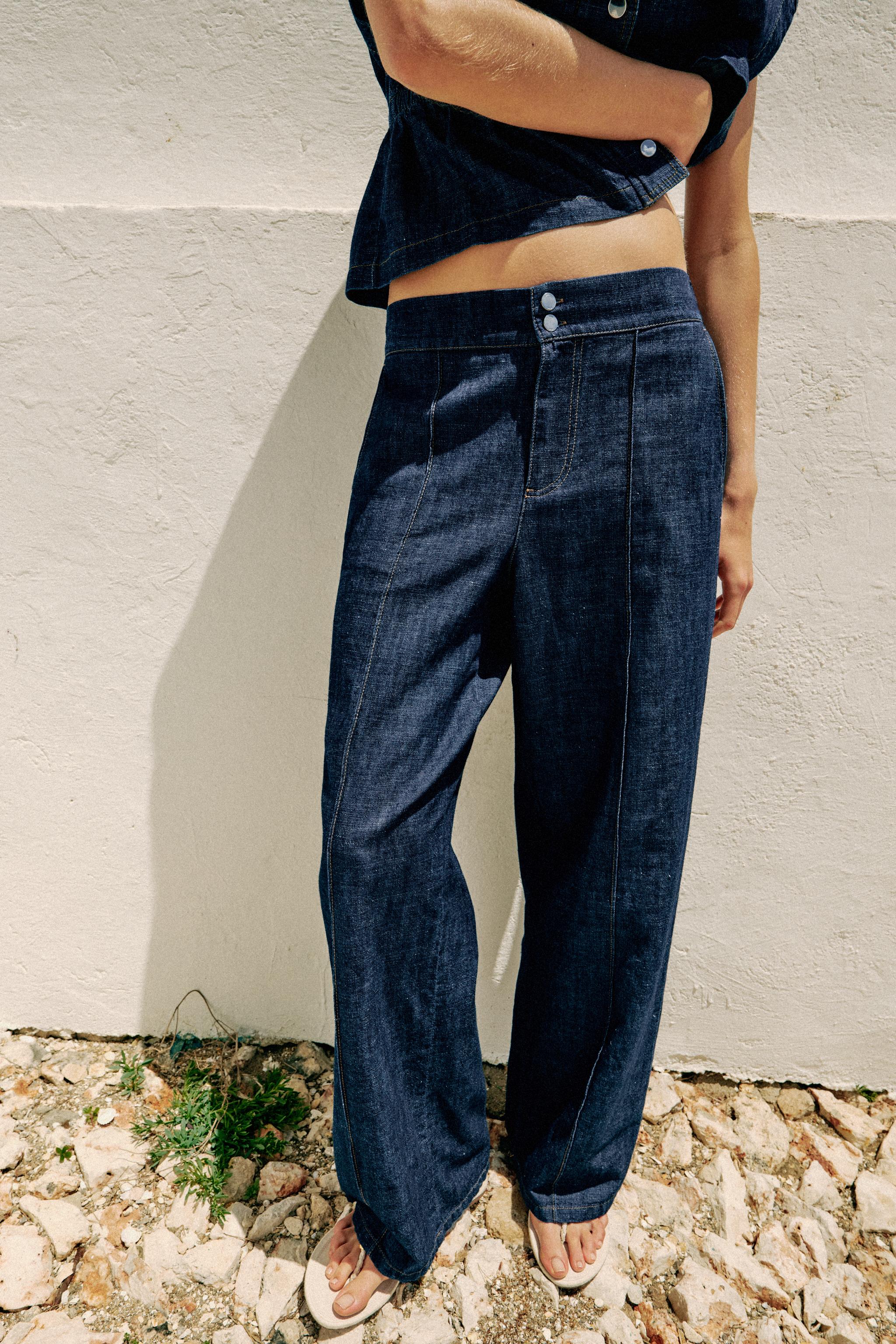 LINEN BLEND STRAIGHT LEG PANTS